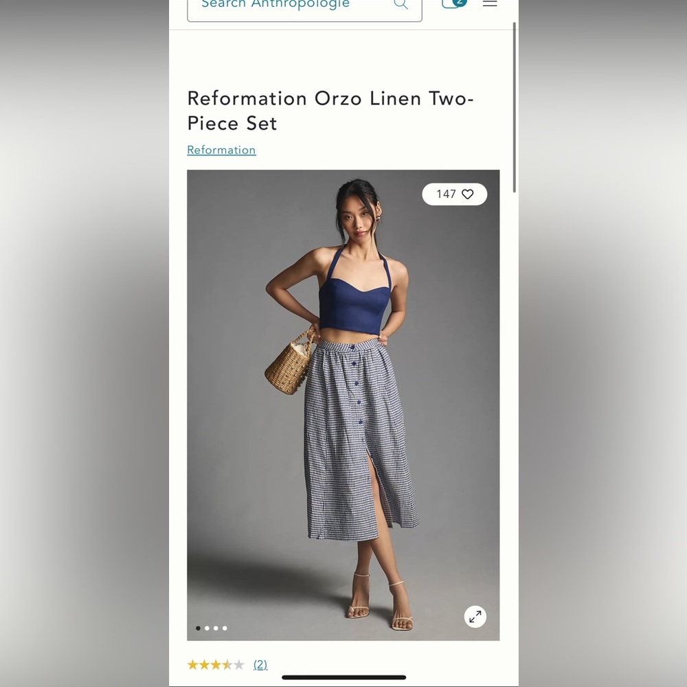 NWT Reformation/ Orzo Linen Two Piece
Challah Check/Navy